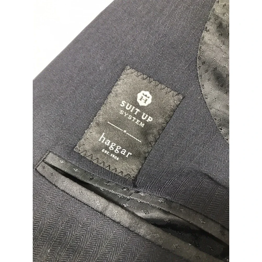 Haggar Blazer Mens 42 Long Grey/black Suit Jacket Two Button Suit Up System New